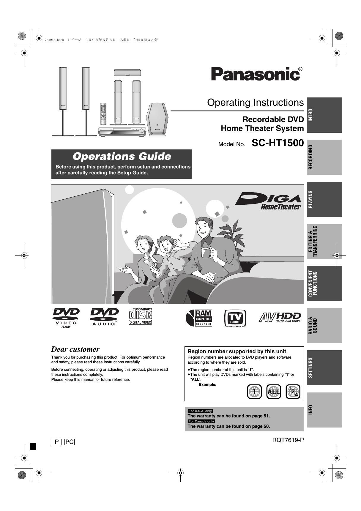 panasonic sa ht 1500 owners manual