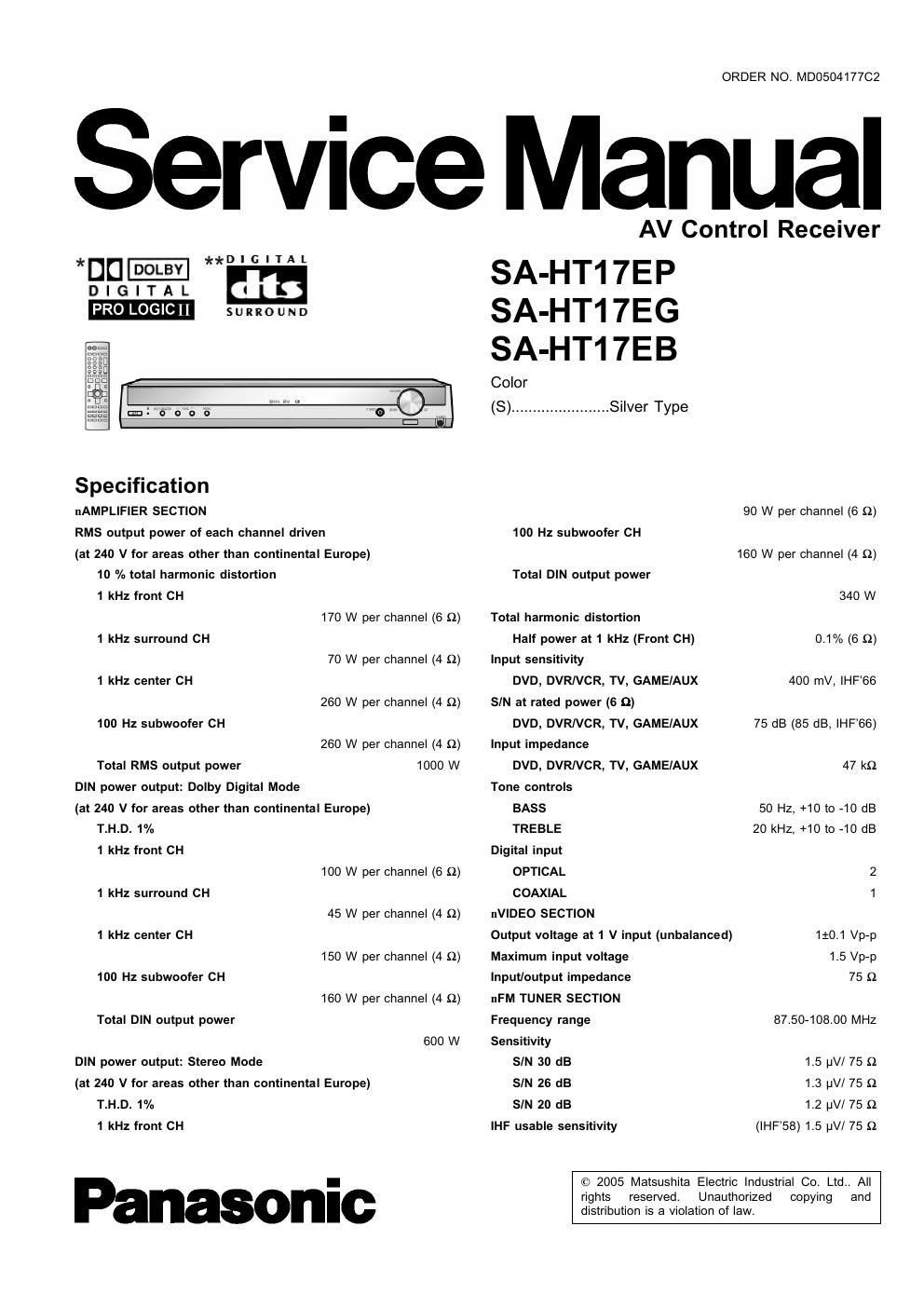 panasonic sa ht 17 service manual