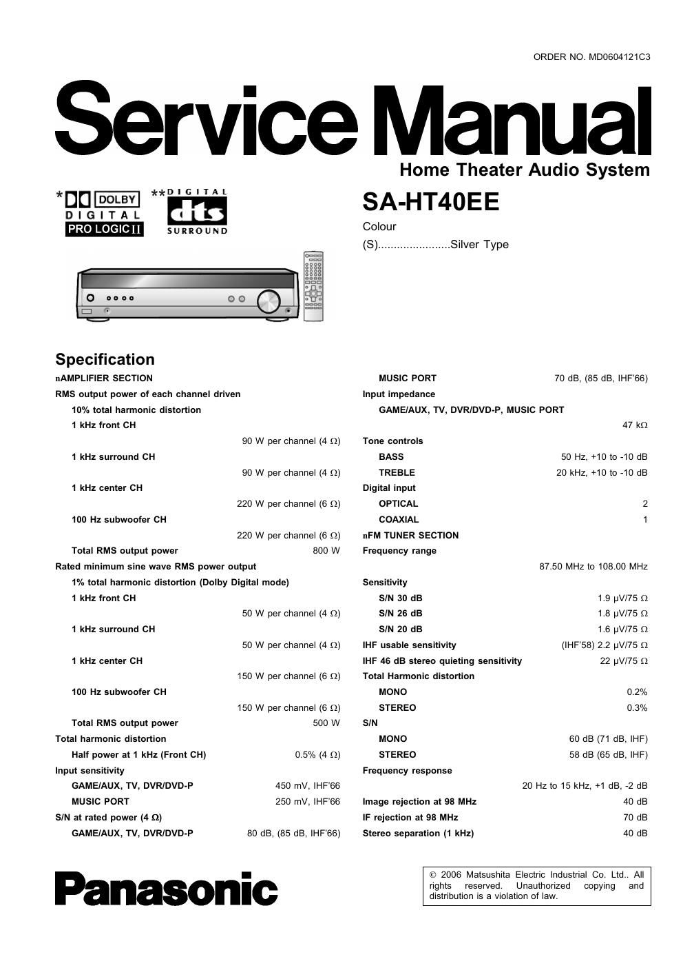 panasonic sa ht 40 ee service manual