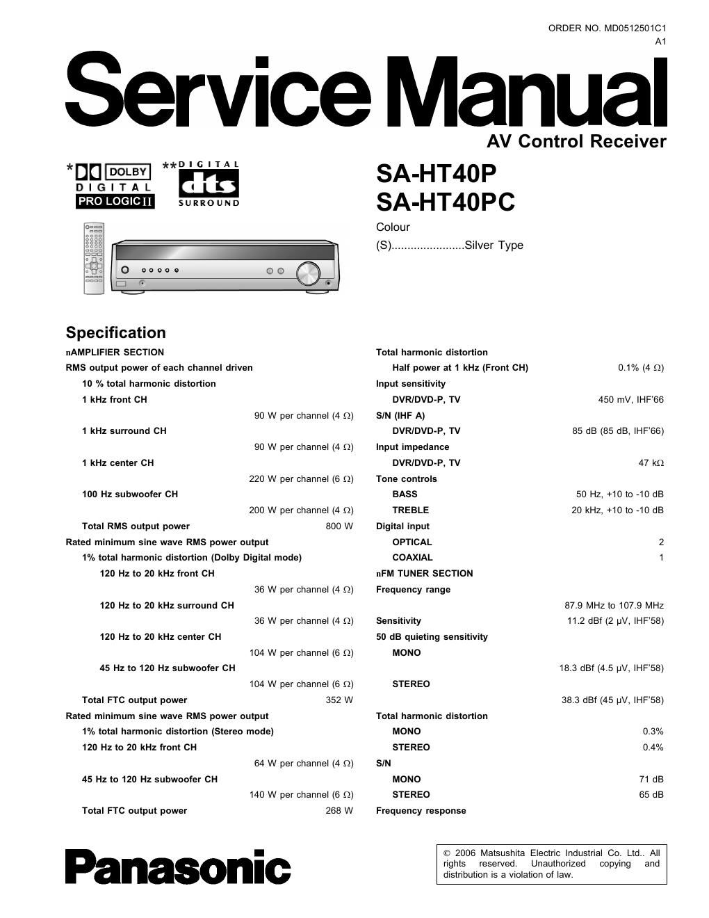 panasonic sa ht 40 p service manual