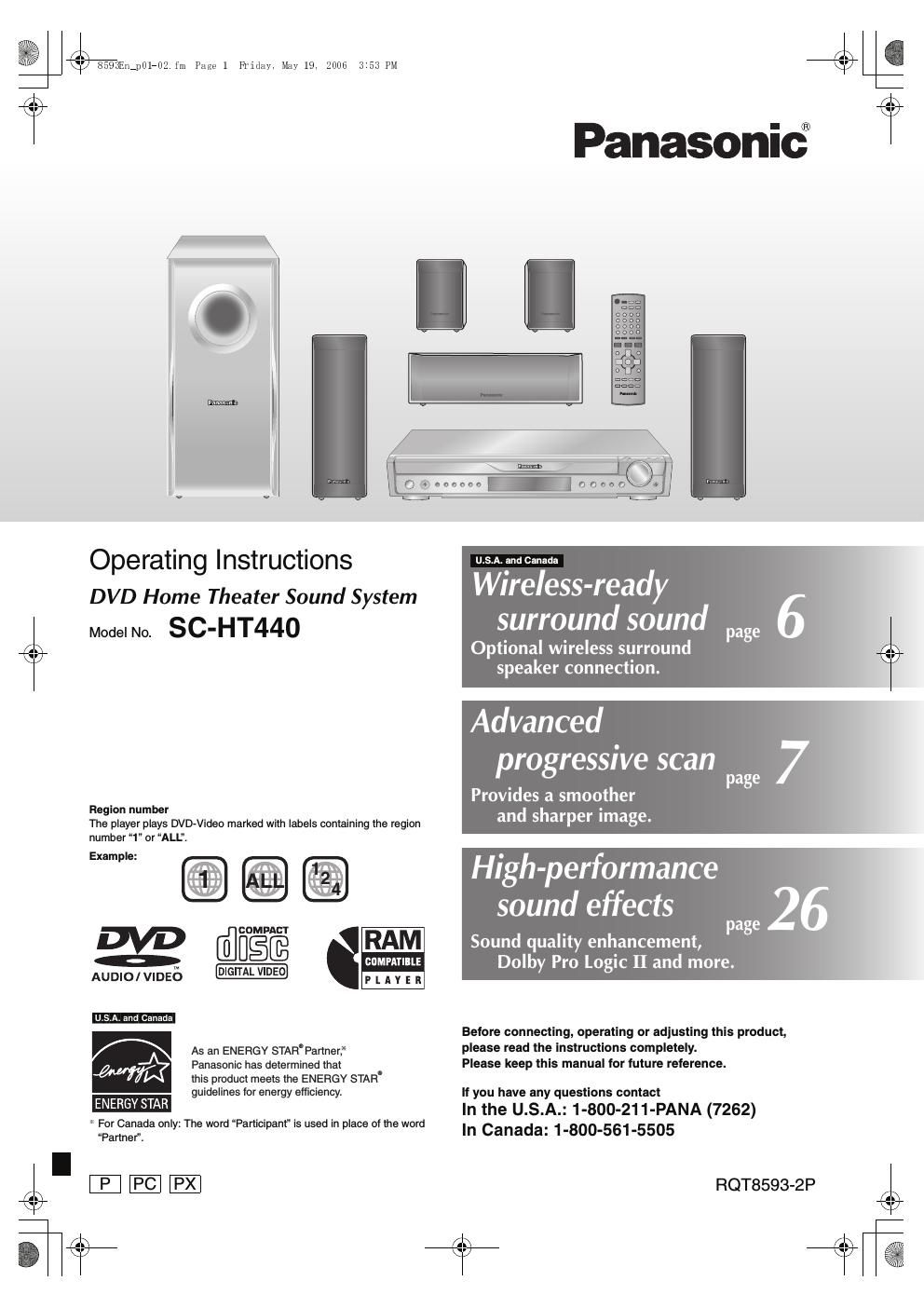 panasonic sa ht 440 owners manual