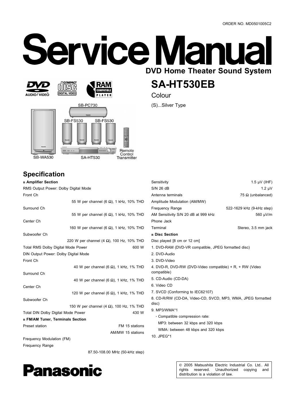 panasonic sa ht 530 eb service manual