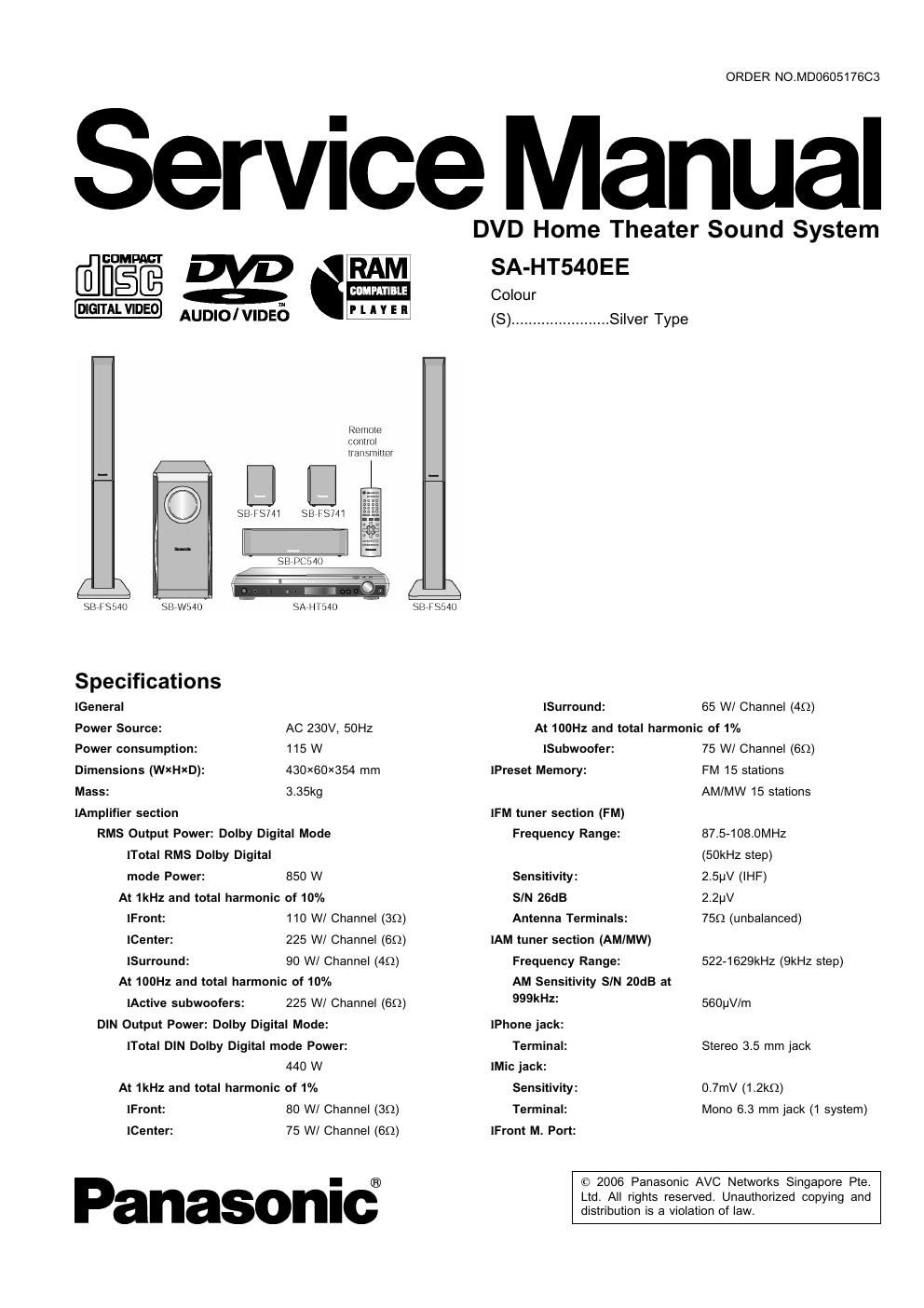 panasonic sa ht 540 ee service manual