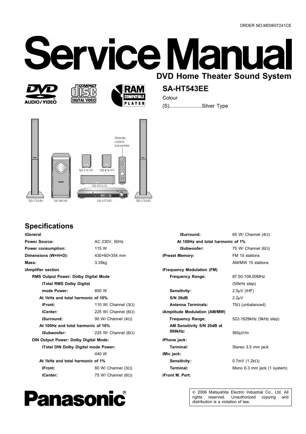 panasonic sa ht 543 ee service manual