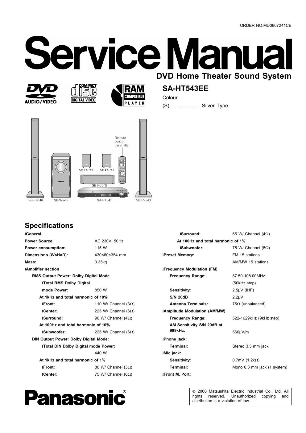 panasonic sa ht 543 ee service manual