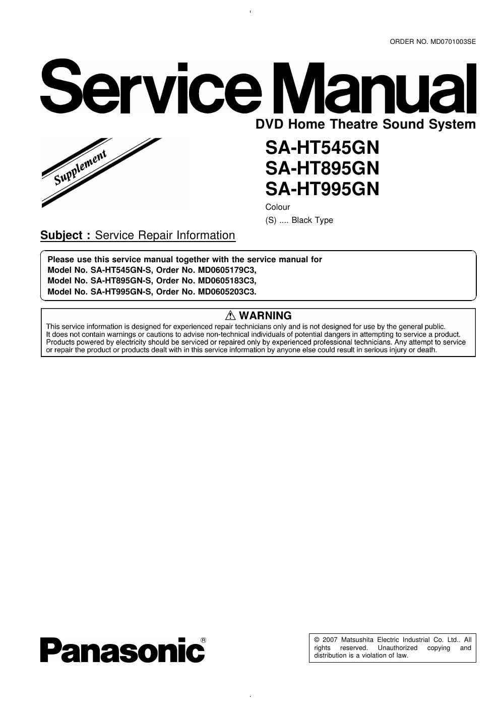 panasonic sa ht 545 gn service manual