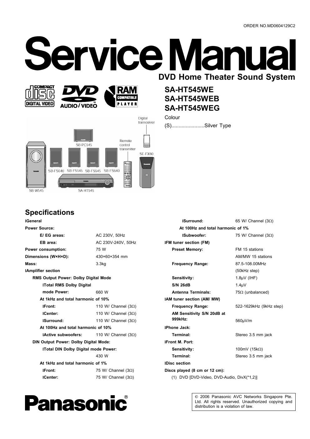 panasonic sa ht 545 we service manual