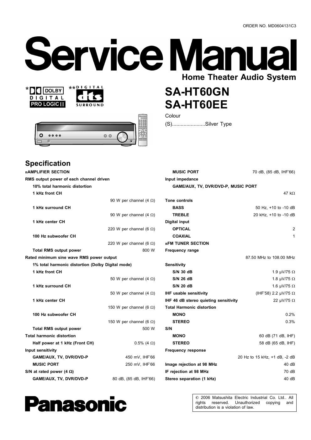 panasonic sa ht 60 ee service manual