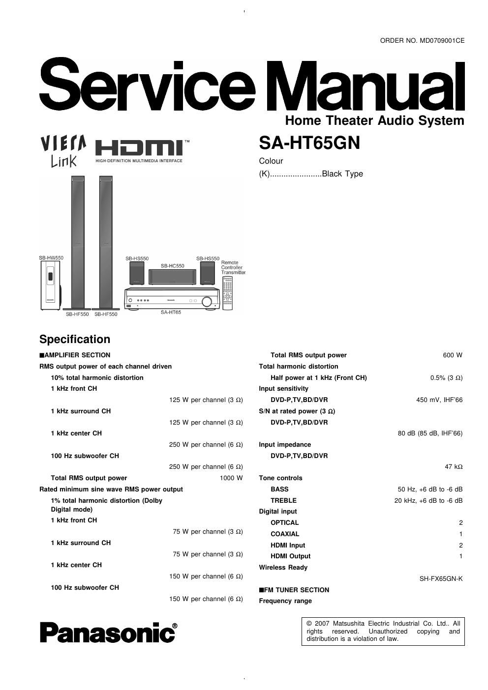 panasonic sa ht 65 gn service manual