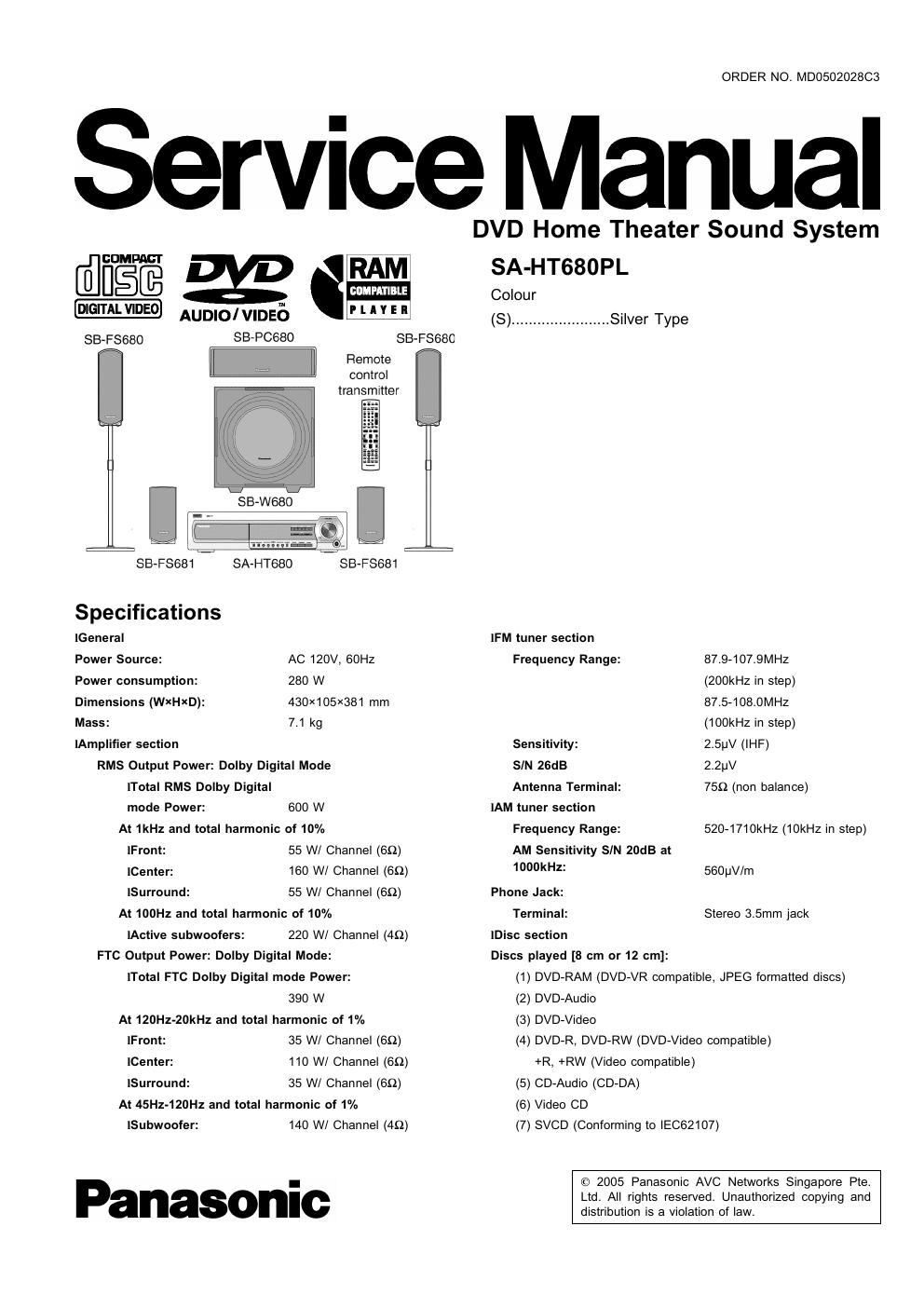 panasonic sa ht 680 pl service manual