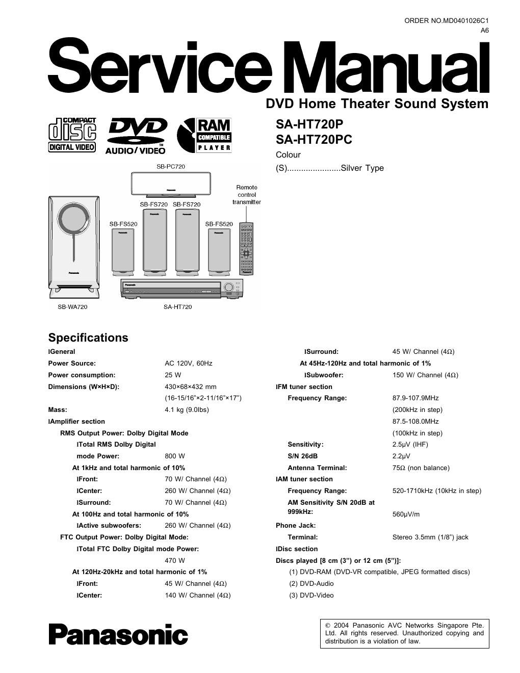 panasonic sa ht 720 p service manual