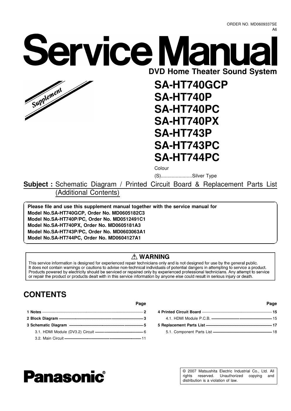 panasonic sa ht 740 gcp service manual