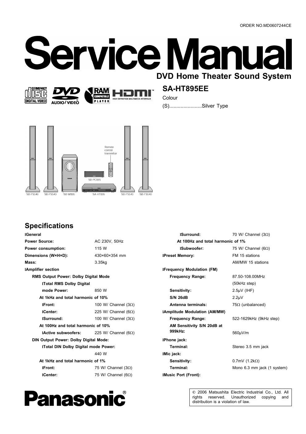 panasonic sa ht 895 ee service manual