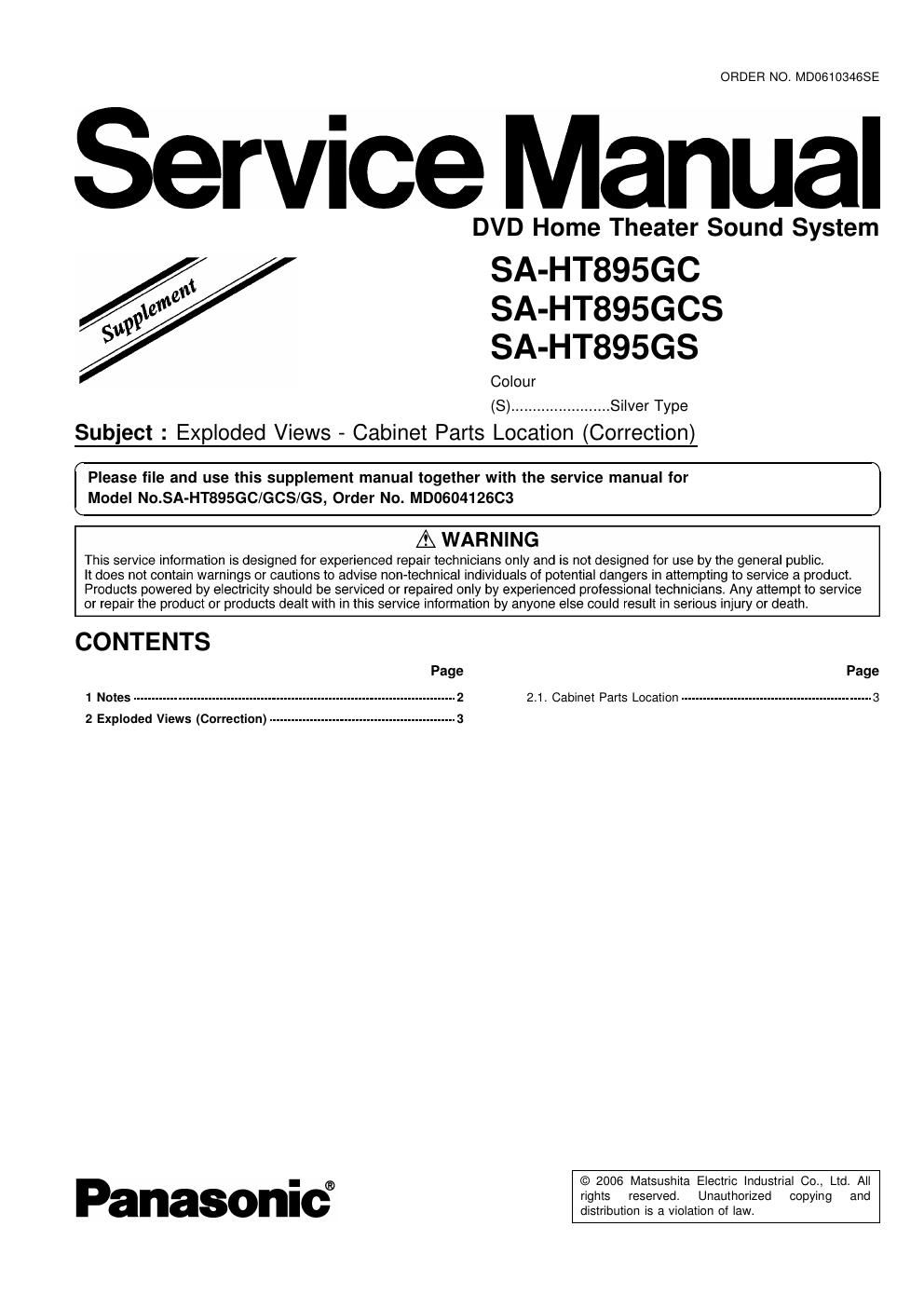 panasonic sa ht 895 gc service manual