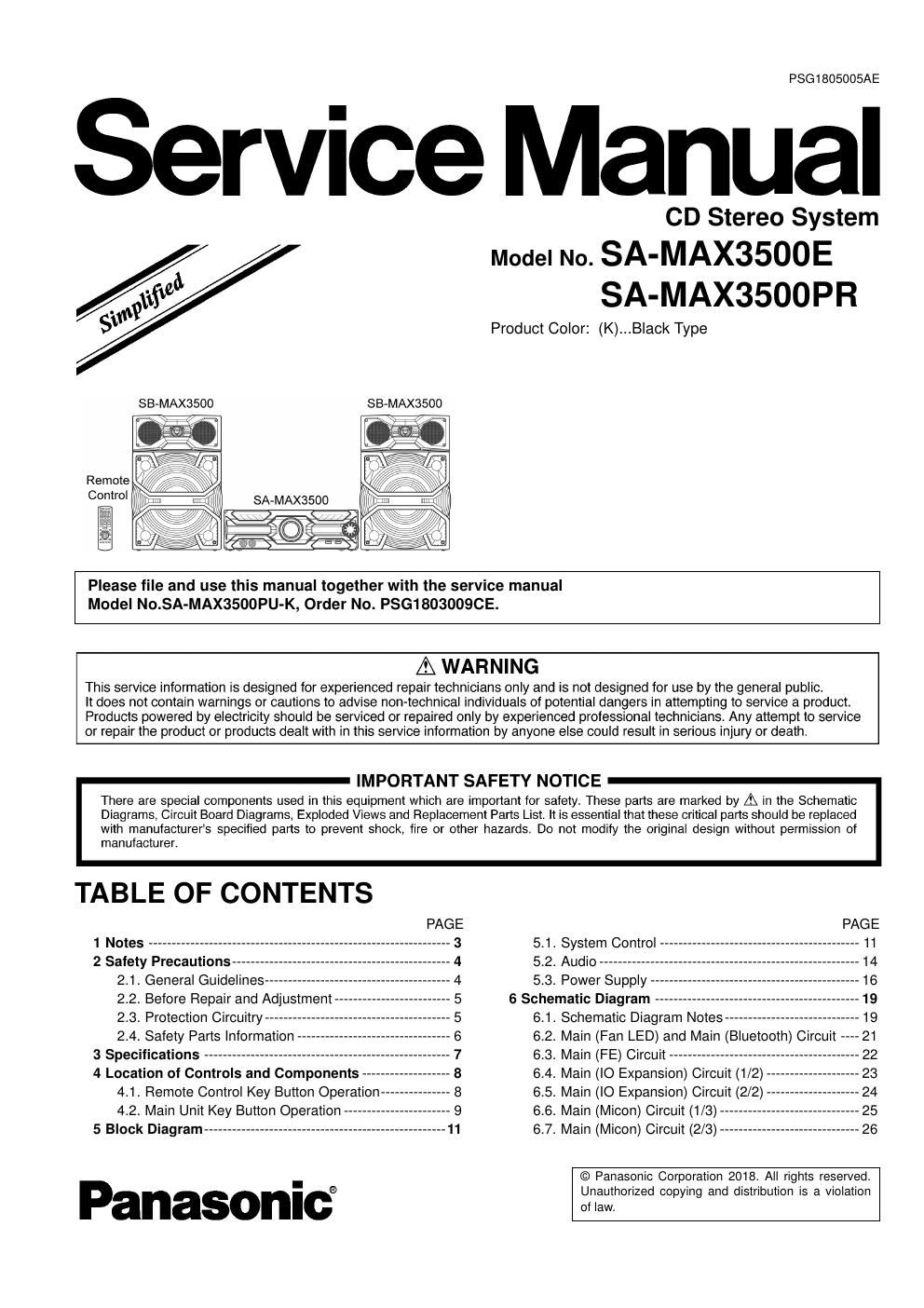 panasonic sa max3500 service manual