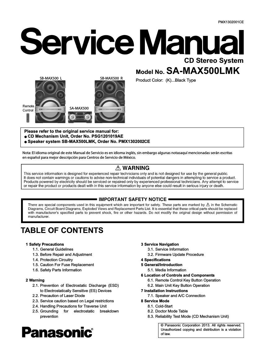 panasonic sa max500lmk service manual