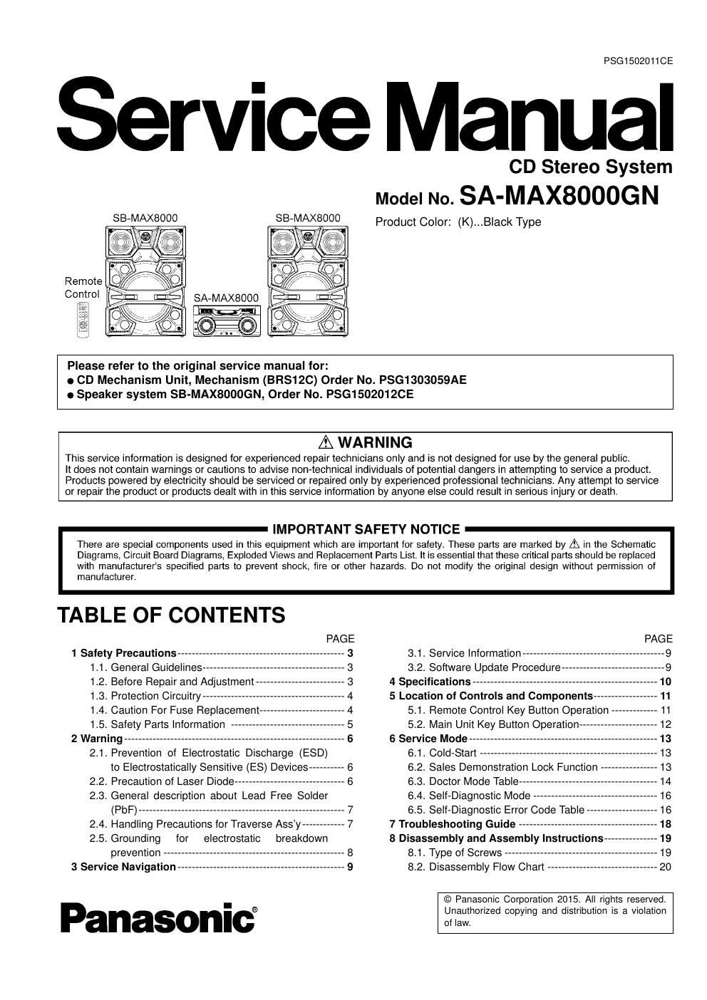 panasonic sa max8000gn service manual