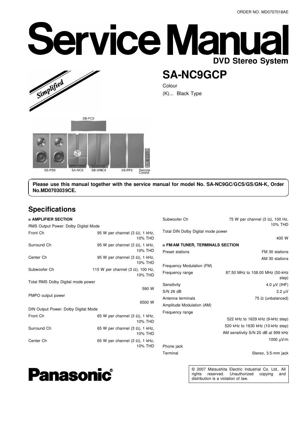 panasonic sa nc 9 gcp service manual