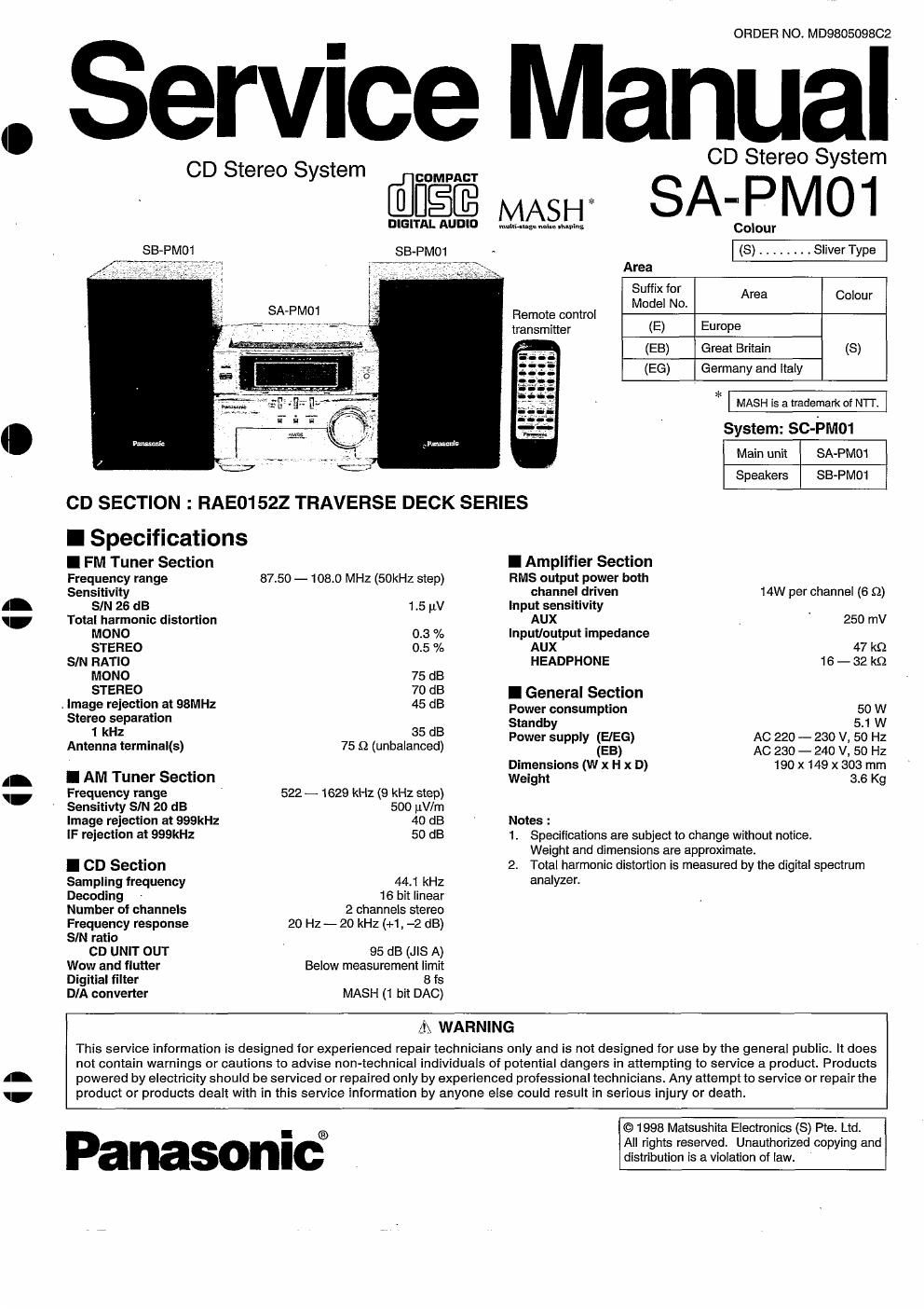 panasonic sa pm 01 service manual