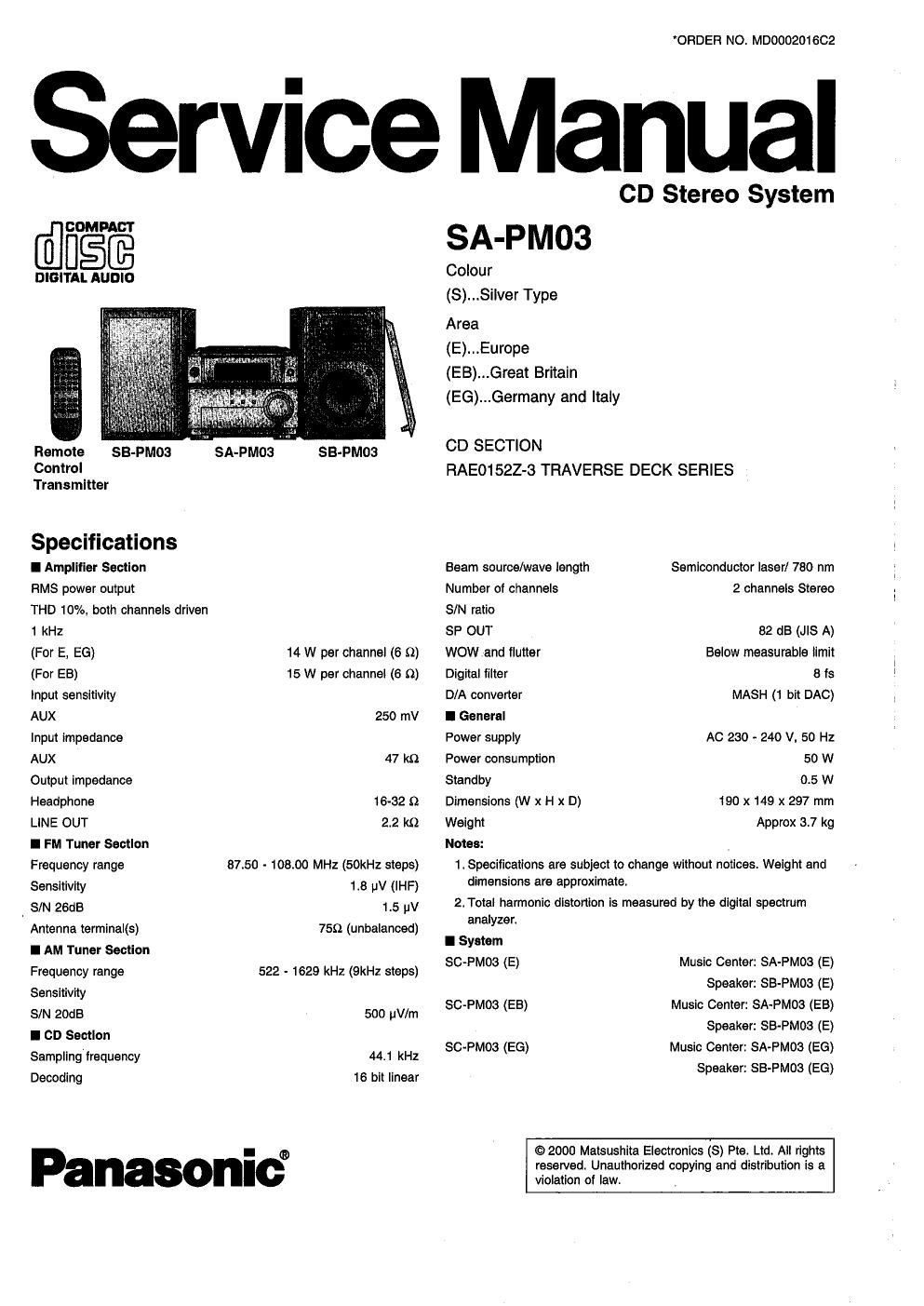 panasonic sa pm 03 service manual