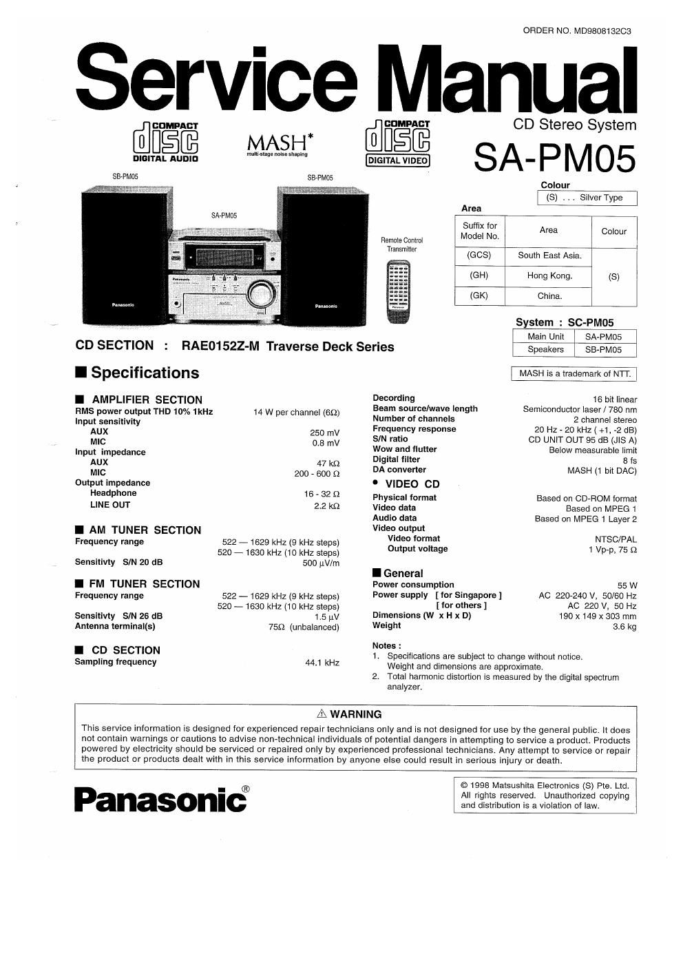 panasonic sa pm 05 service manual