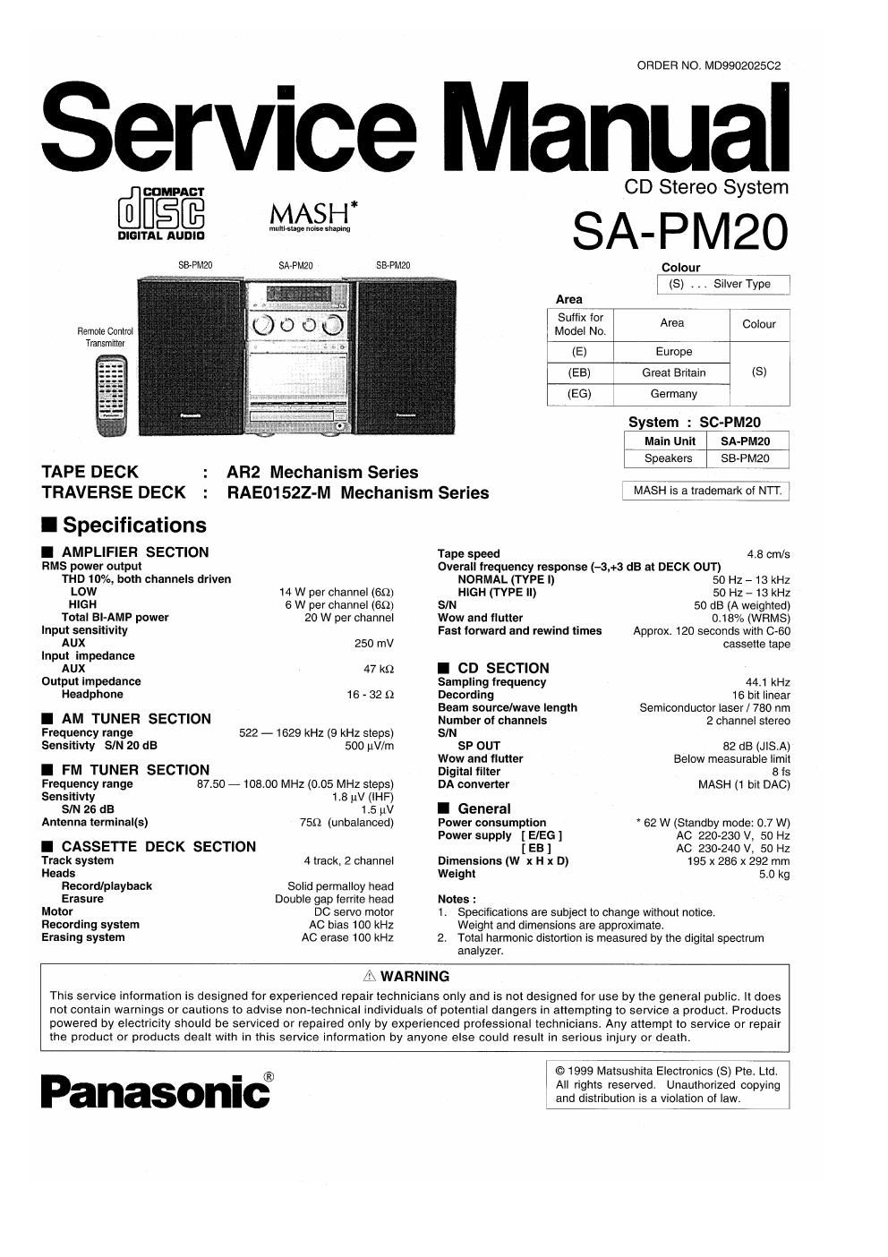 panasonic sa pm 20 service manual