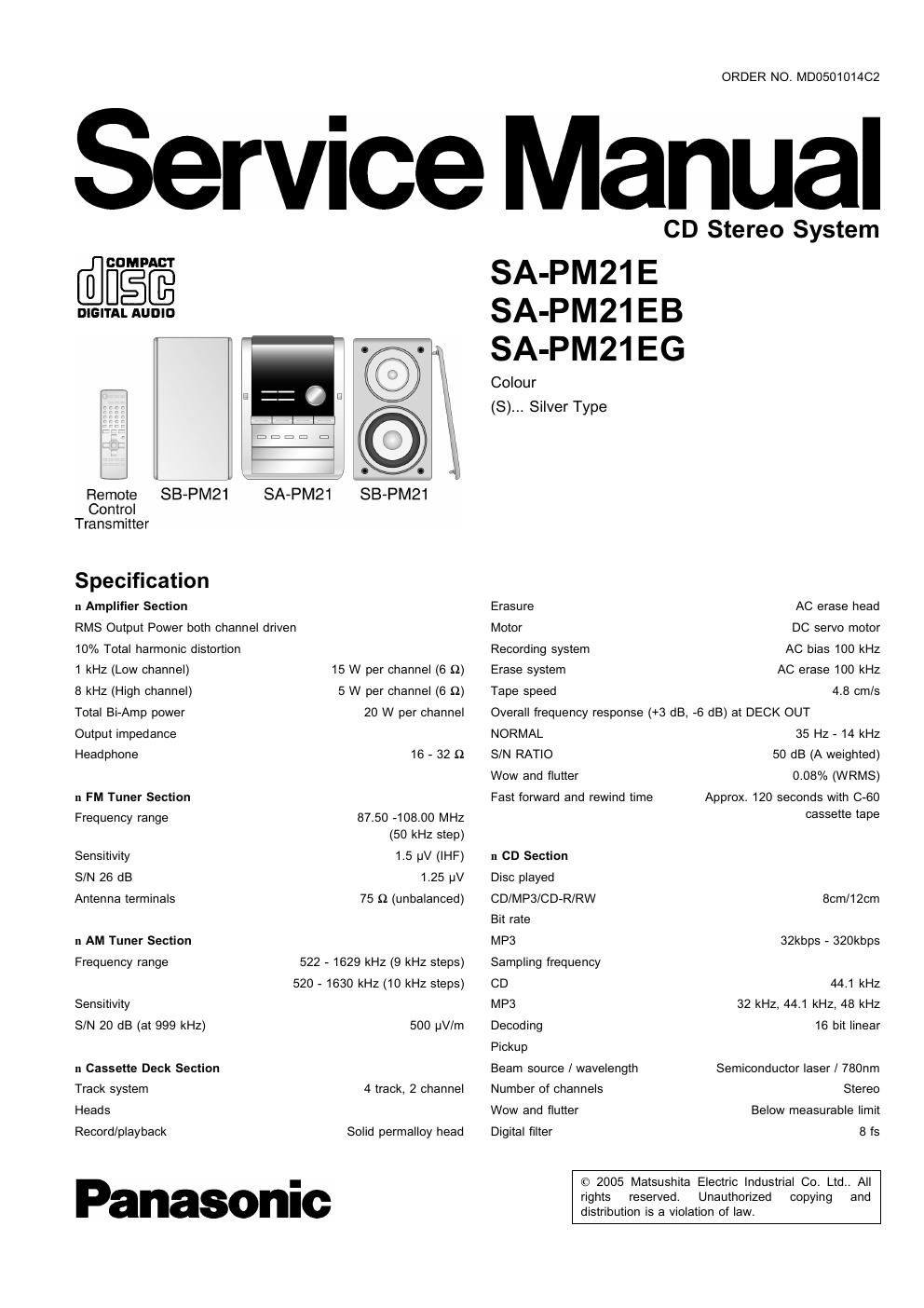 panasonic sa pm 21 e service manual