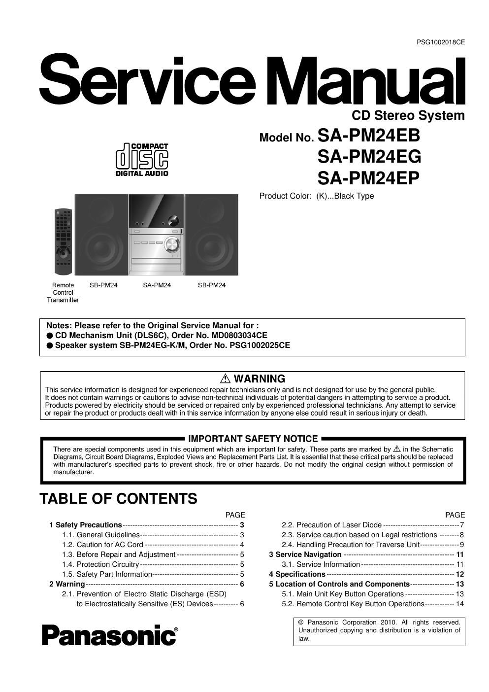 panasonic sa pm 24 eb service manual