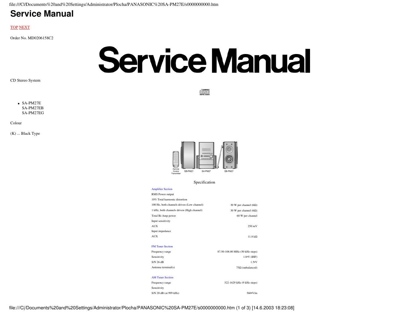 panasonic sa pm 27 e service manual