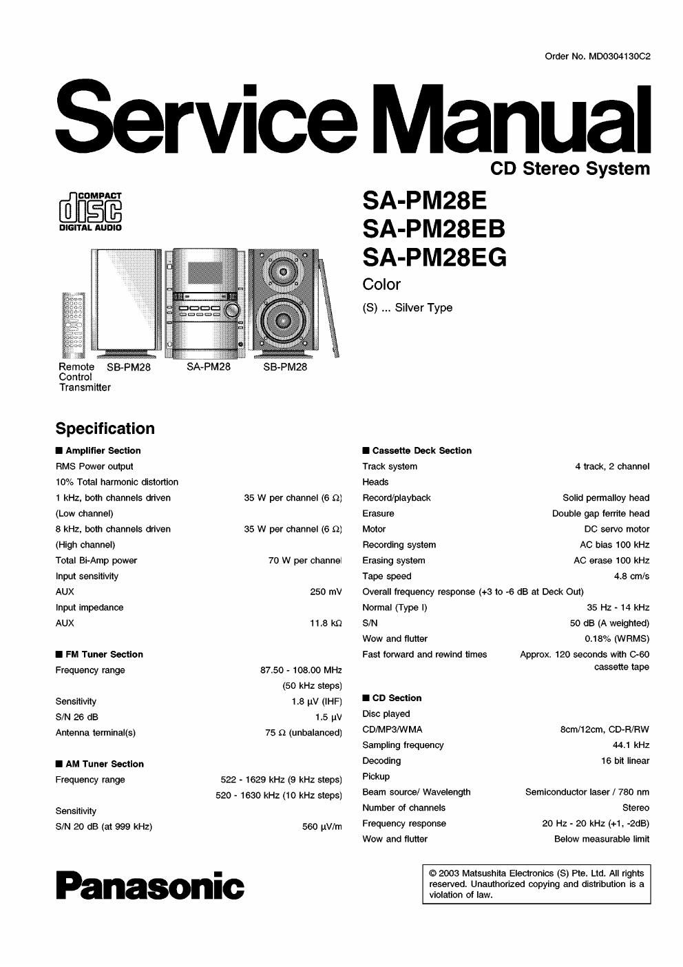 panasonic sa pm 28 e service manual