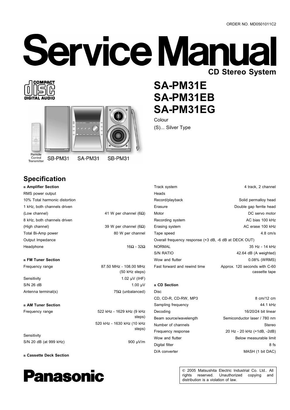 panasonic sa pm 31 eb service manual