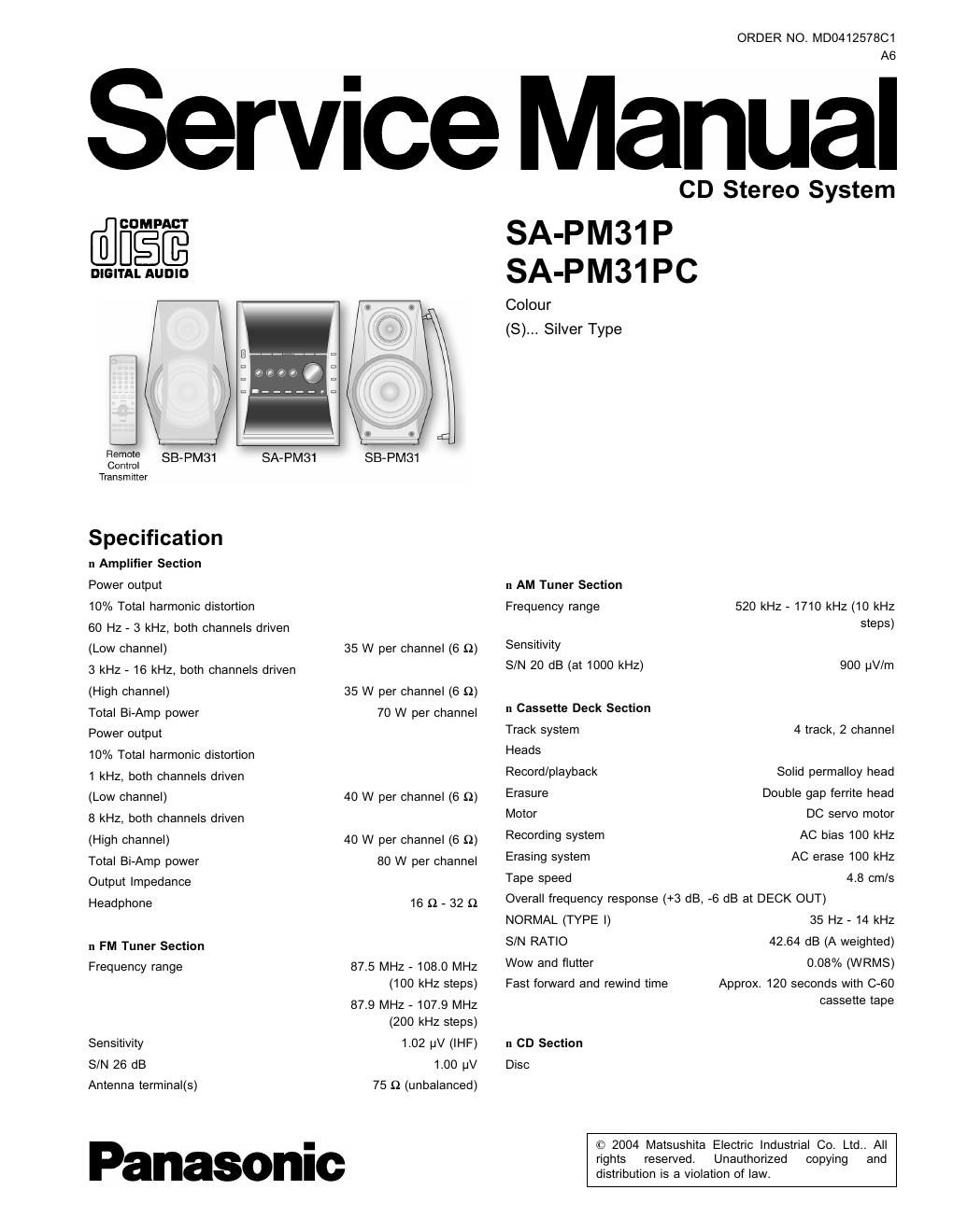 panasonic sa pm 31 pc service manual