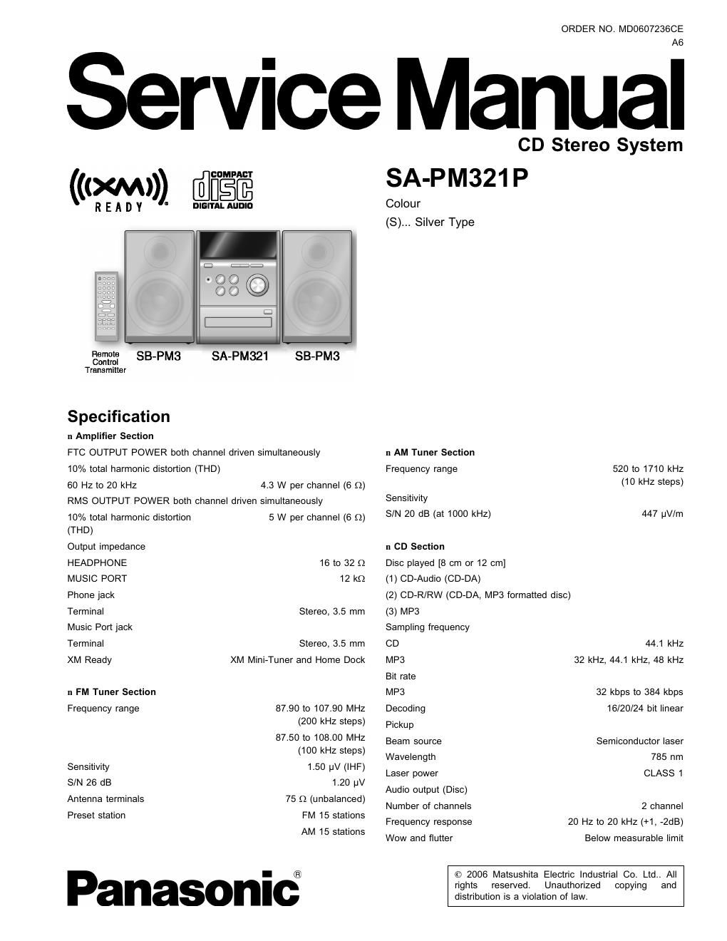 panasonic sa pm 321 p service manual