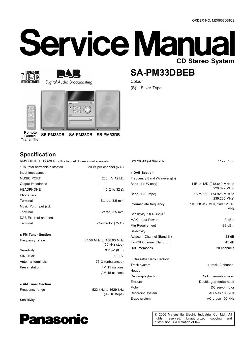 panasonic sa pm 33 dbeb service manual