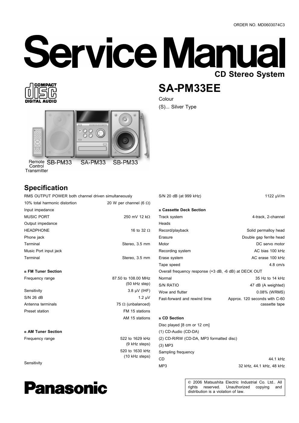 panasonic sa pm 33 ee service manual