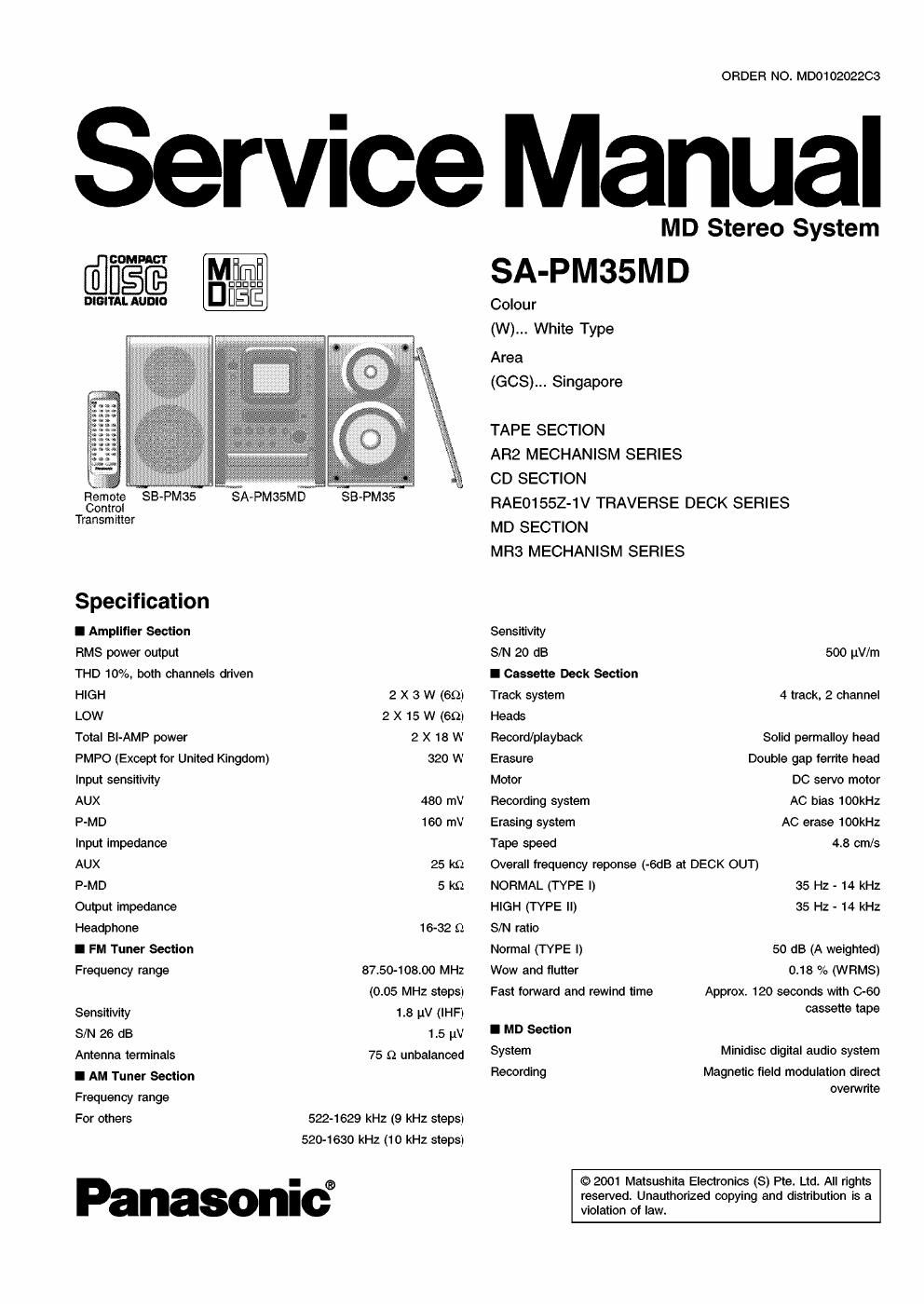 panasonic sa pm 35 md service manual