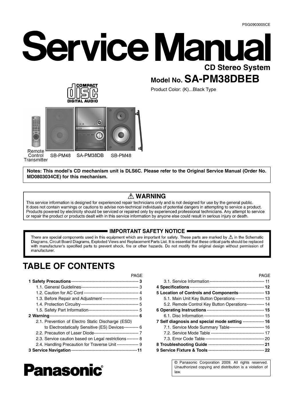 panasonic sa pm 38 dbeb service manual