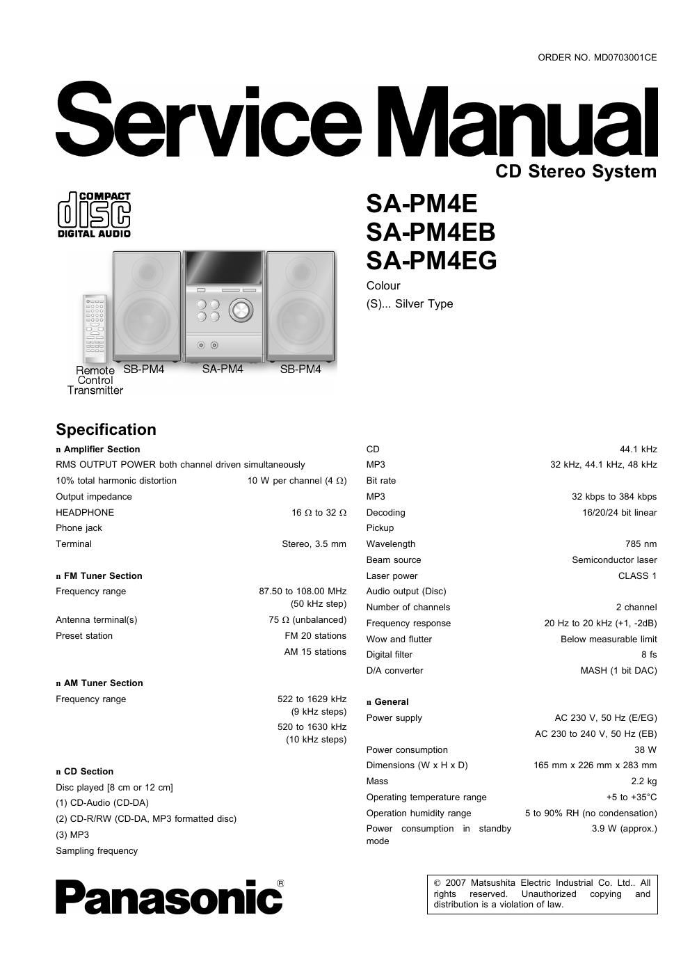 panasonic sa pm 4 e service manual