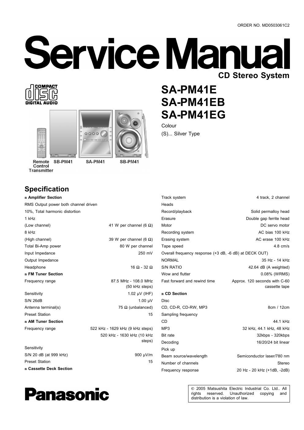 panasonic sa pm 41 e service manual