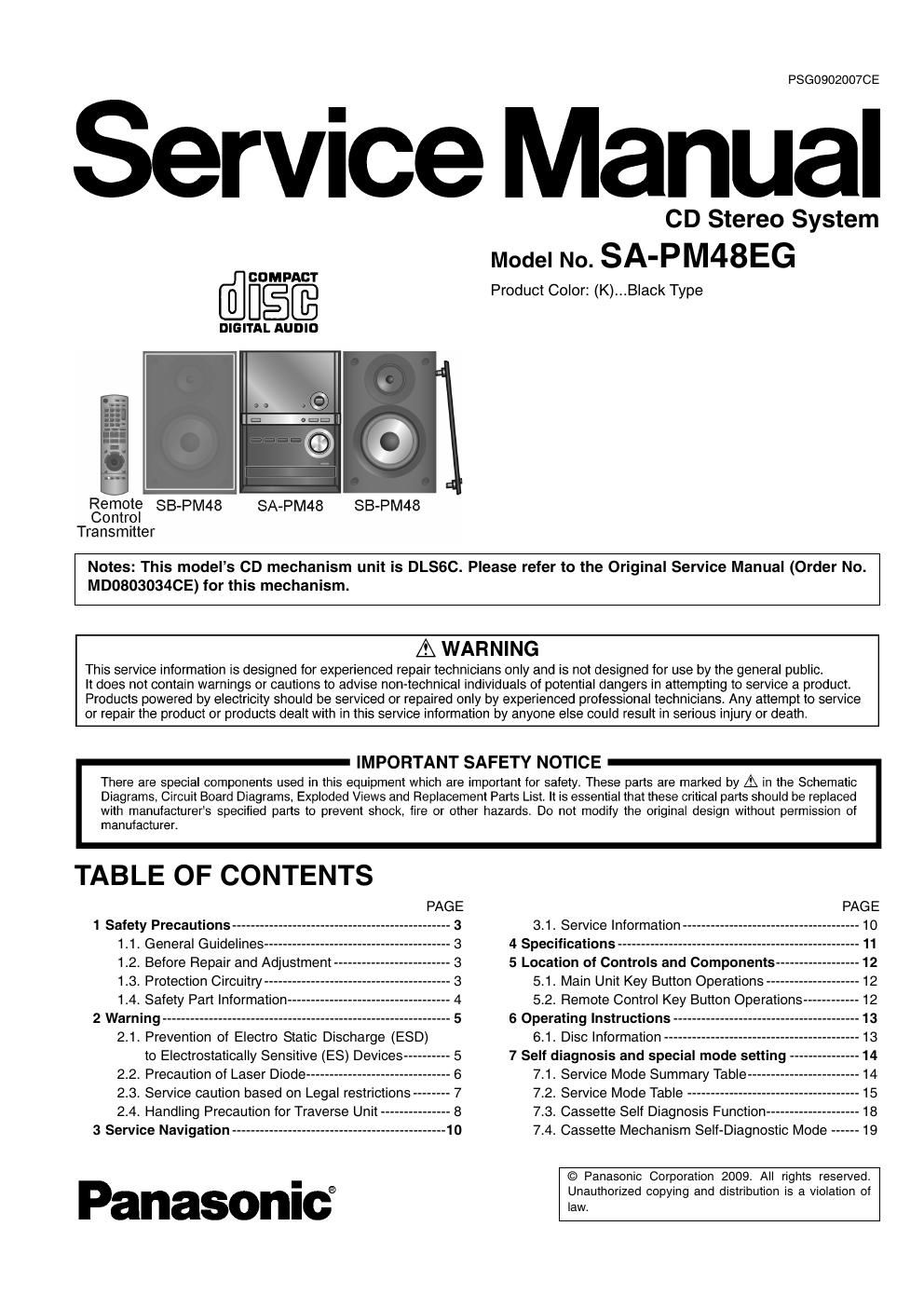 panasonic sa pm 48 eg service manual