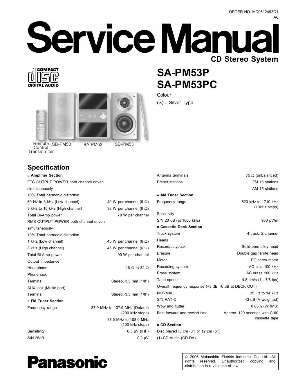 panasonic sa pm 53 p service manual