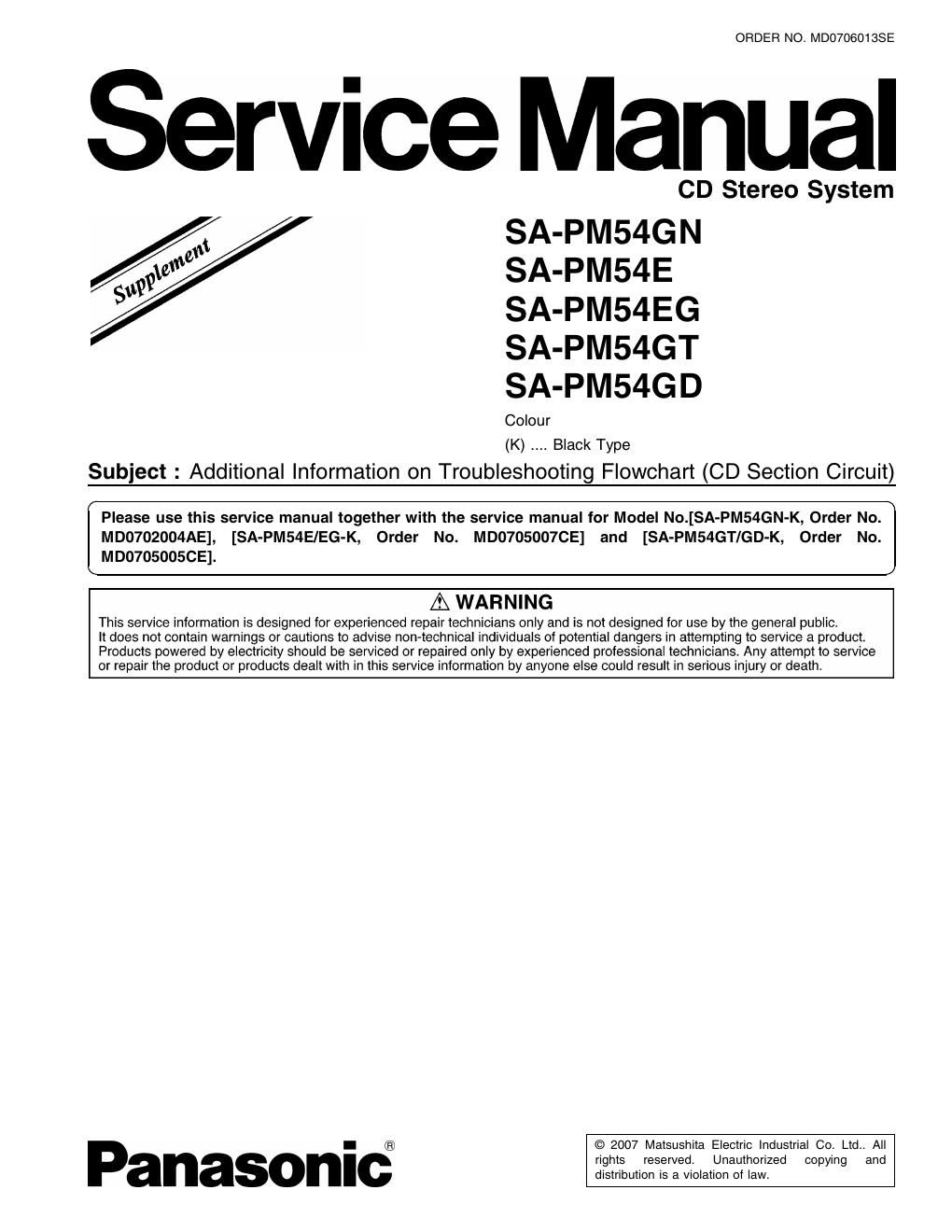 panasonic sa pm 54 e service manual