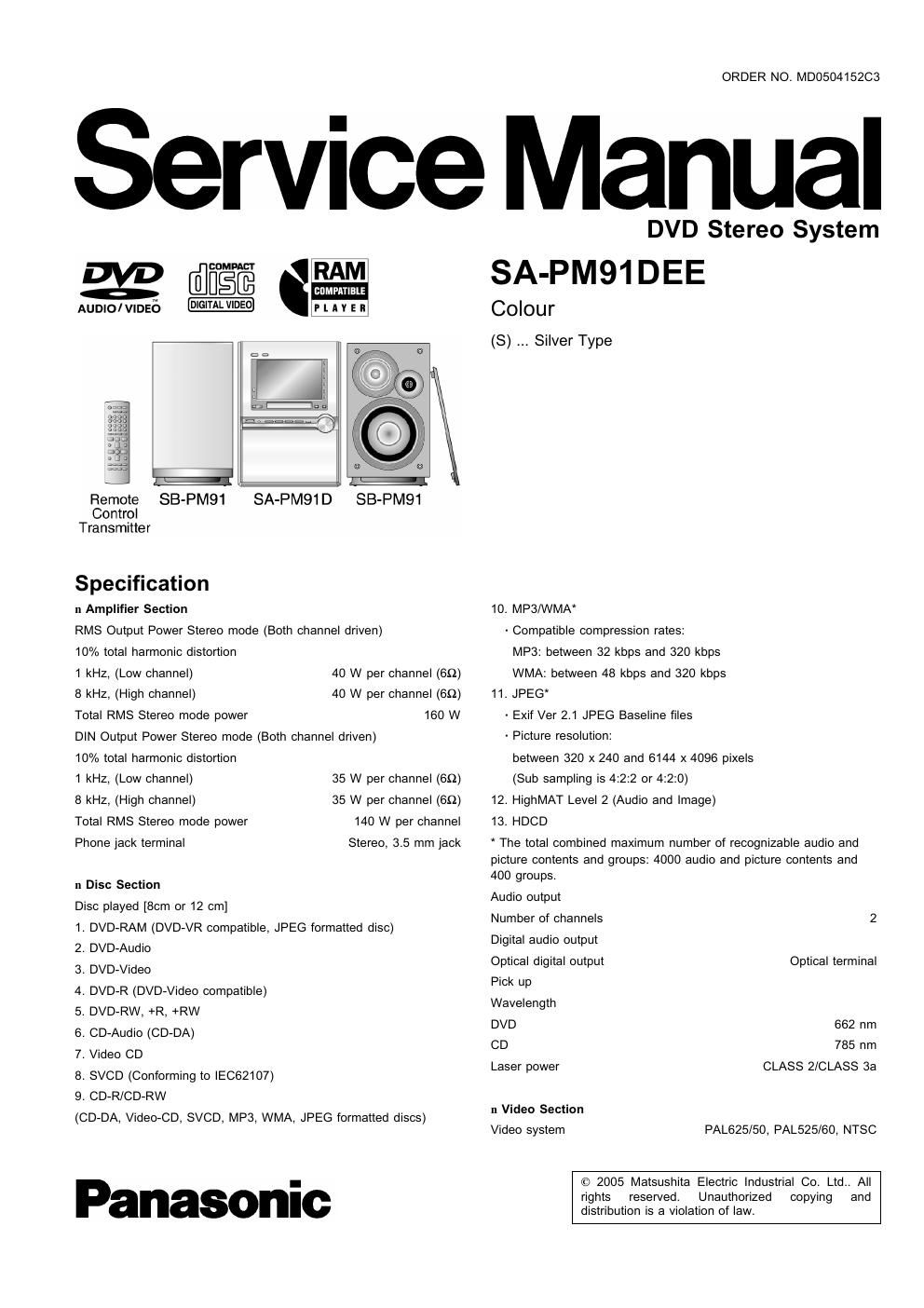 panasonic sa pm 91 dee service manual