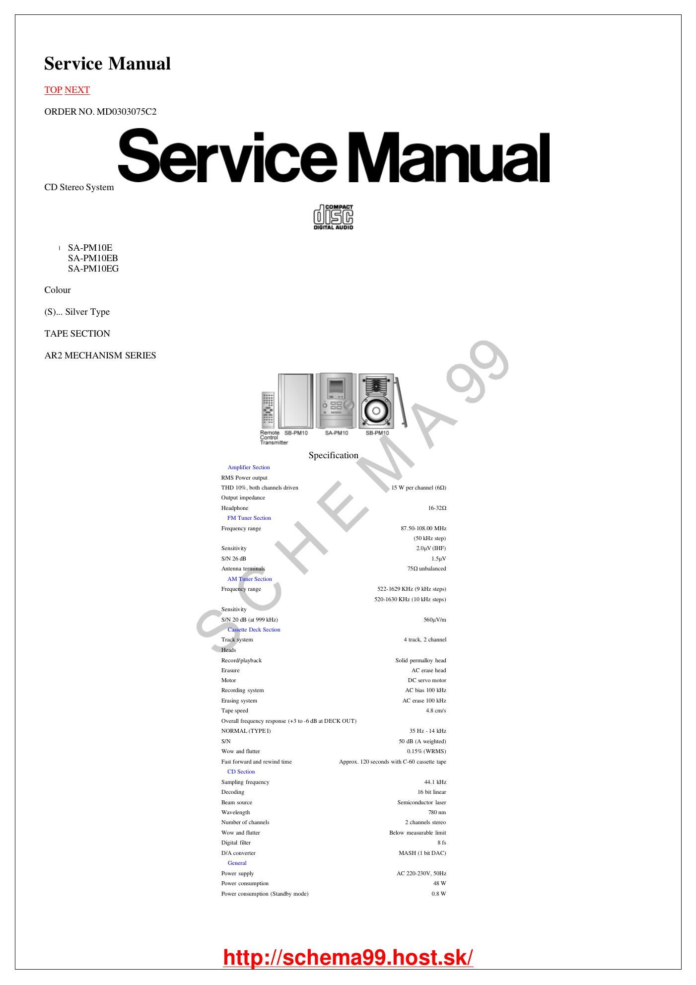 panasonic sa pm10e service manuals