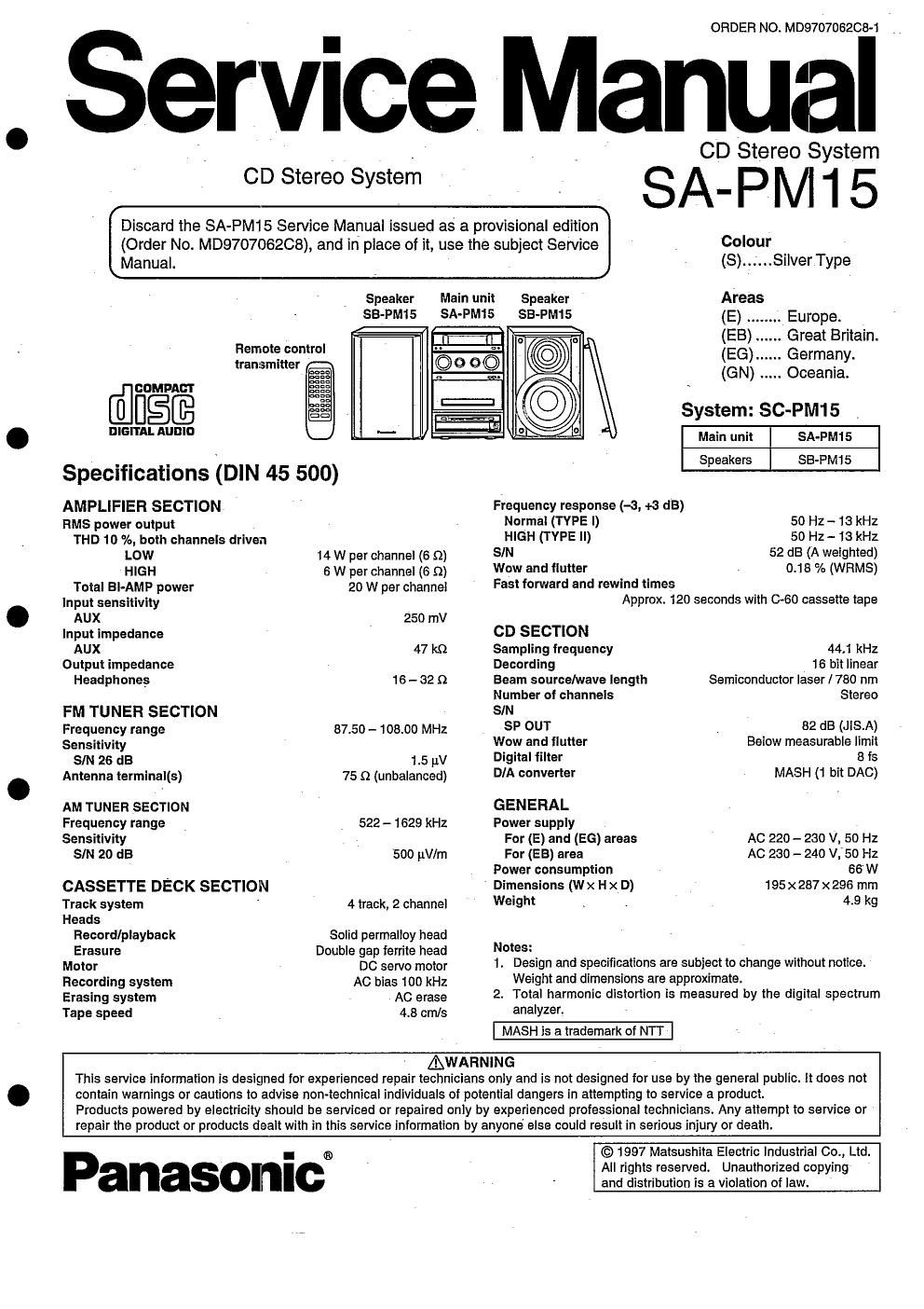 panasonic sa pm15 service manual