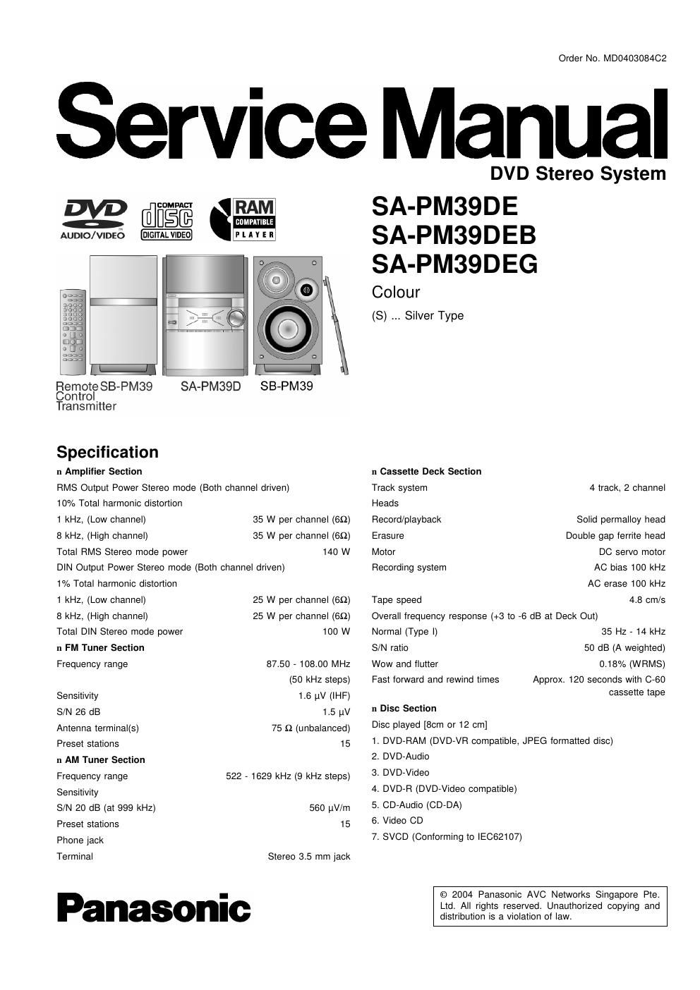 panasonic sa pm39de service manual