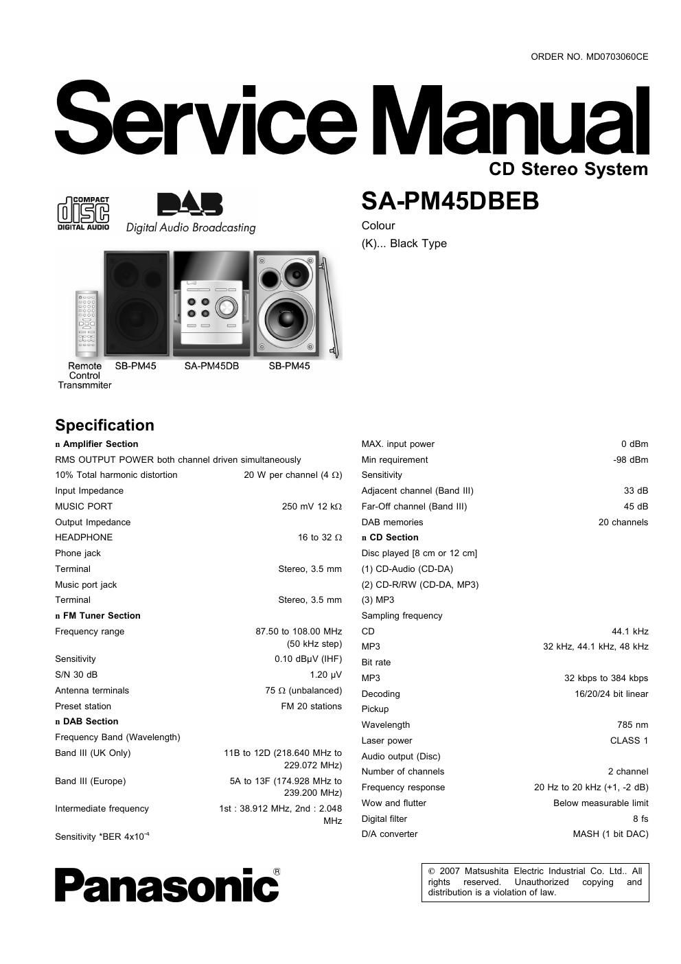 panasonic sa pm45dbeb audiosys