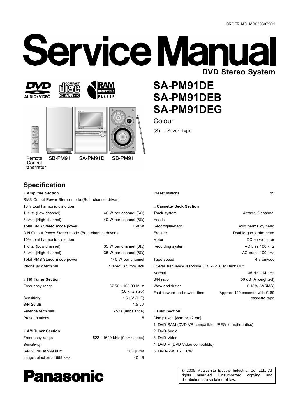 panasonic sa pm91de sa pm91deb sa pm91deg