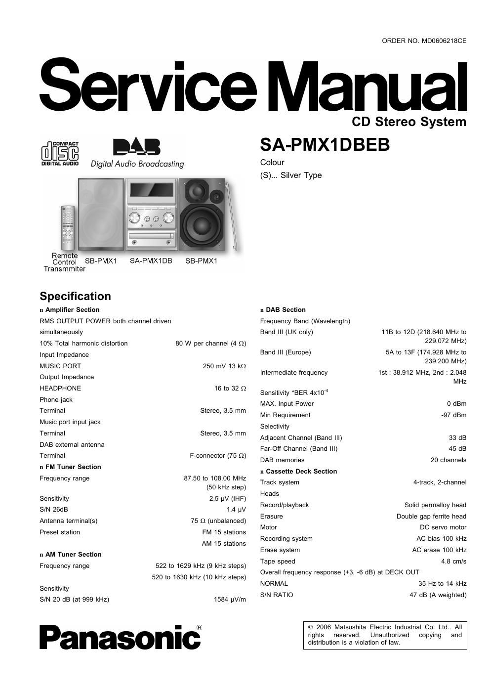 panasonic sa pmx 1 dbeb service manual