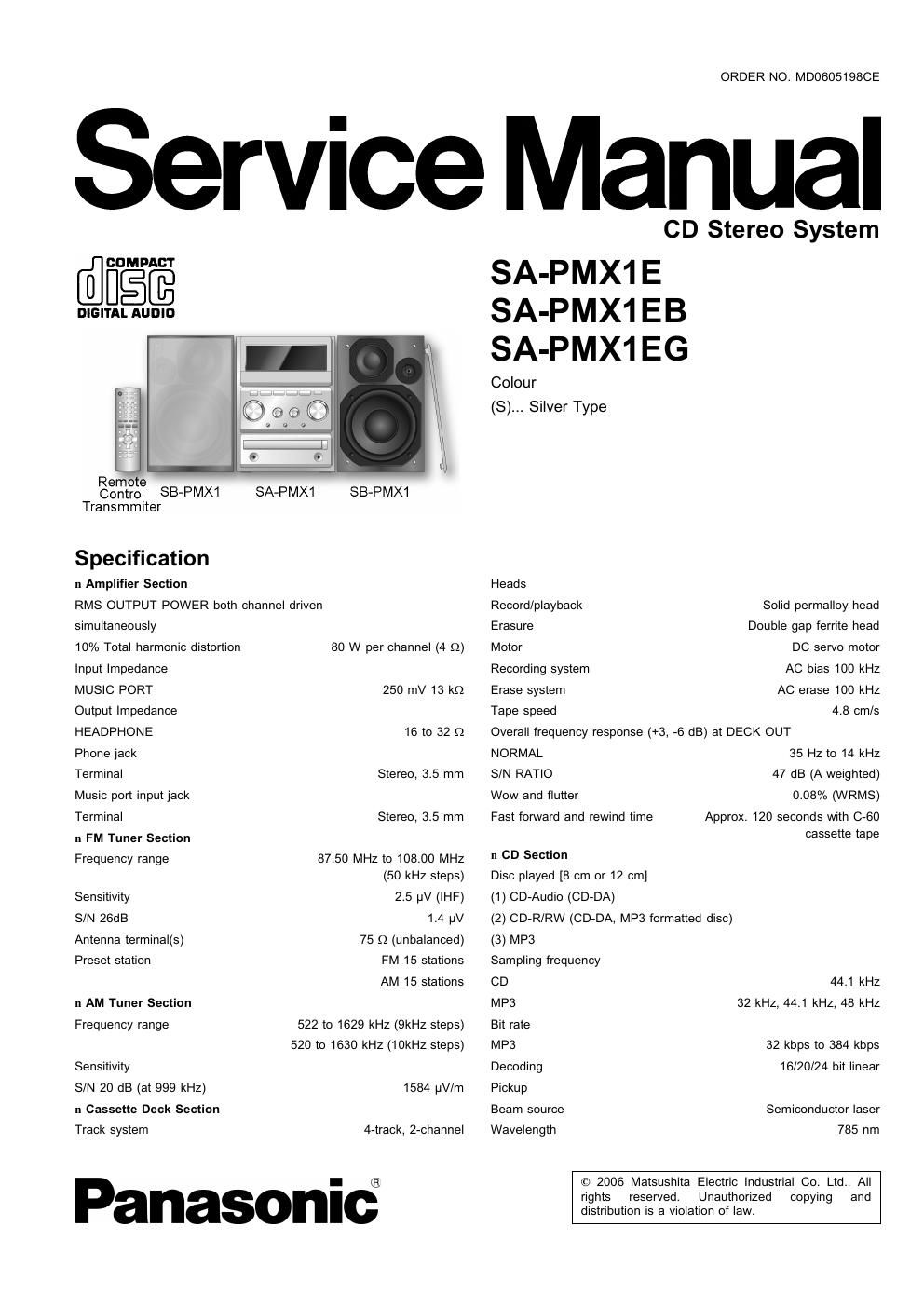 panasonic sa pmx 1 e service manual